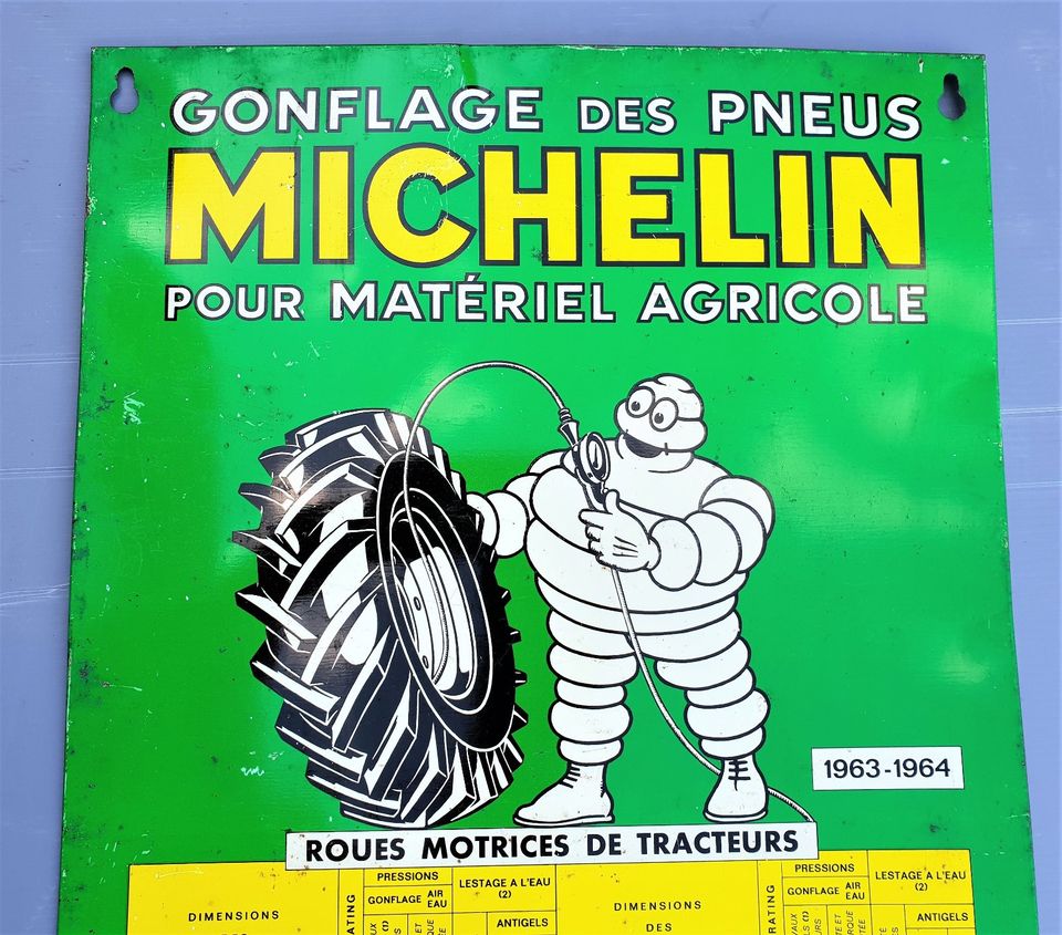 Blechsschild MICHELIN Reifen Traktoren Luftdrucktabelle von 1963 in Heusweiler