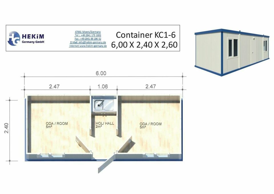 Bürocontainer  Baucontainer Container mit Dusche WC Küche KE 2-6 in Moers