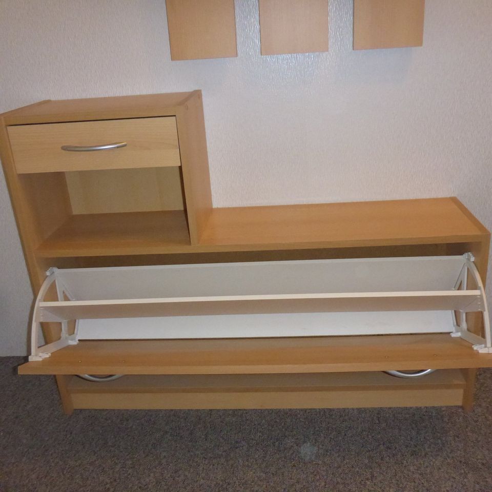 Flur- Garderobe Holz 2-tlg. Spiegel Schuhschrank Buche 1m Breite in Eicklingen