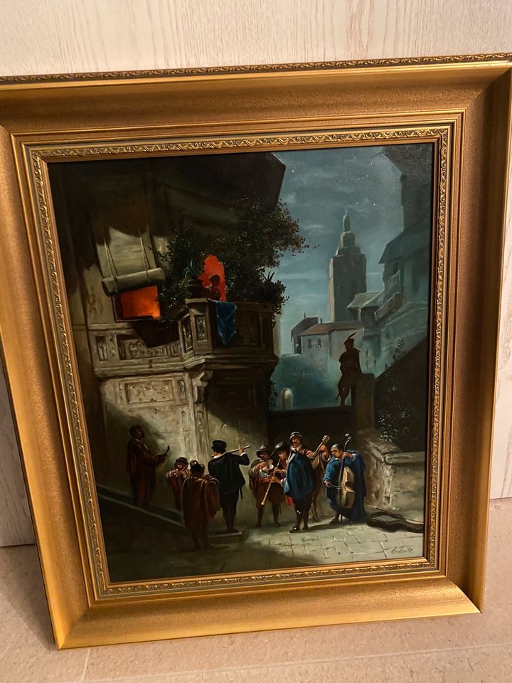 Altes Ölgemälde Crellwitz Vollmar Serenade 19. Jhd Kunst Balkon in Haimhausen