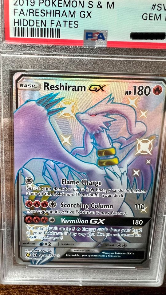 2019 POKEMON SUN & MOON HIDDEN FATES- SV51- F.A RESHIRAM GX- PSA