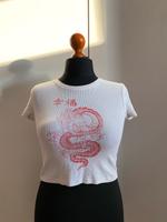 Rot weißes bauchfreies top Asia Style y2k Dragon Print damen Dresden - Striesen-Ost Vorschau