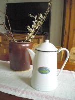 Antik Emaillekanne Sonnenemail Schricker Kaffeekanne weiß Mecklenburg-Vorpommern - Strasburg  Vorschau
