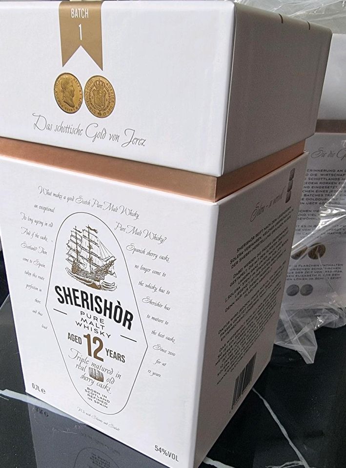 Sherishòr Whisky 54% Goldmünze Verpackung in Nehren