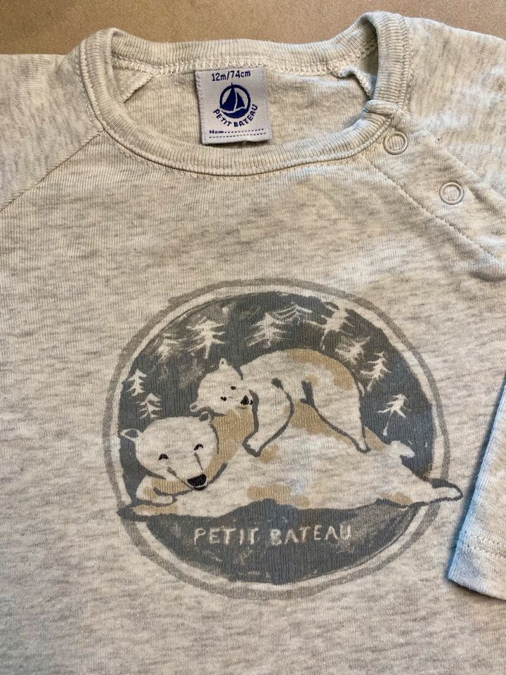 Petit Bateau Langarmshirt 74cm 12m Eisbären grau unisex in Affalterbach  