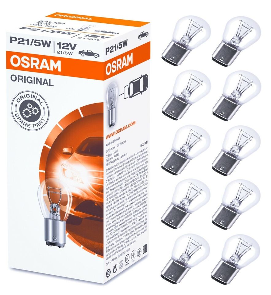 10 OSRAM P21/5W 12V BAY15d 21/5W Kugellampe 7528 Bremslicht ORIGI in Dornstetten