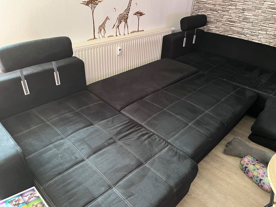 Sofa Wohnlandschaft schwarz 360x220cm U-Form in Thum