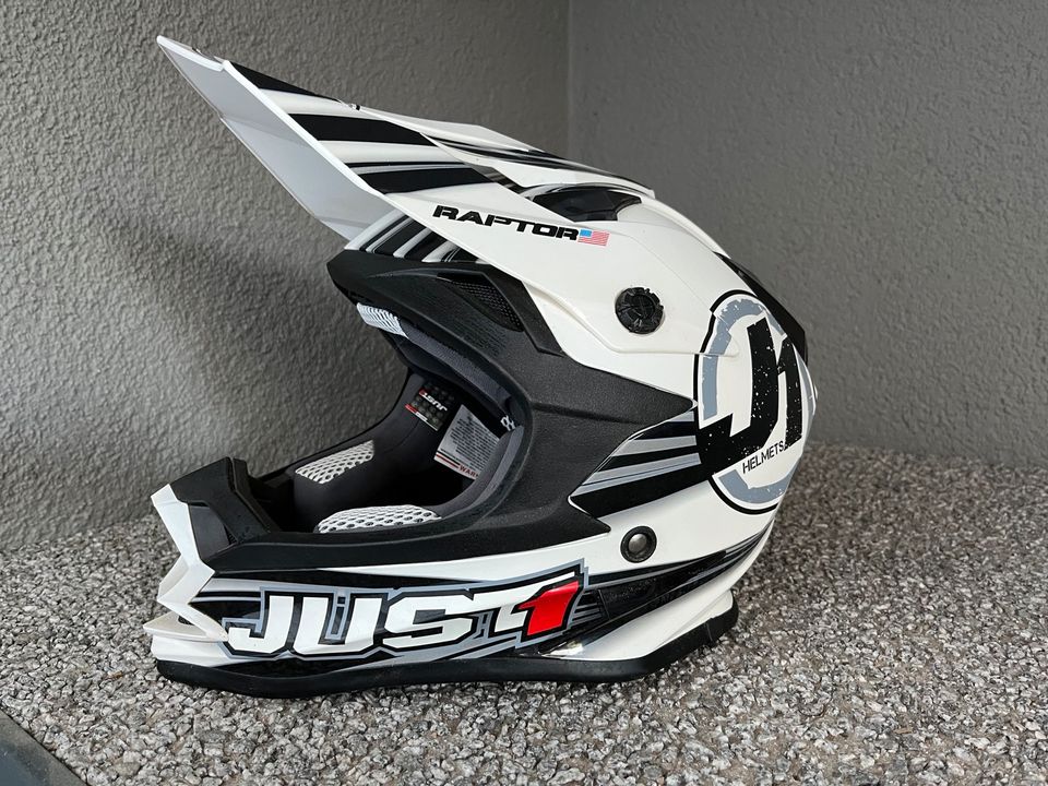 Just1 Cross-Helm MX470 Gr. M weiß Motorrad Offroad Enduro in Turnow-Preilack