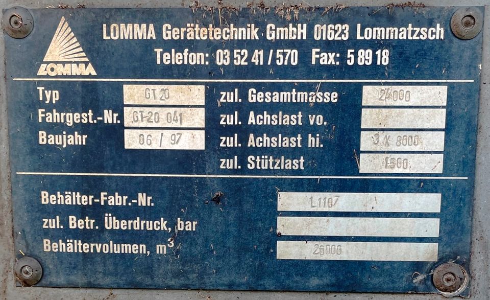 Lomma GT 20 Güllefass in Karstädt Prignitz