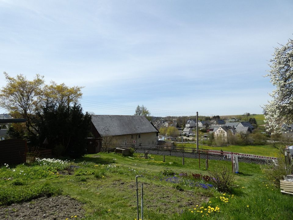 Schönes Gartengrundstück (595 m²) mit kl. Bungalow, Garage & tollem Blick in Auerbach, Nähe Chemnitz in Auerbach