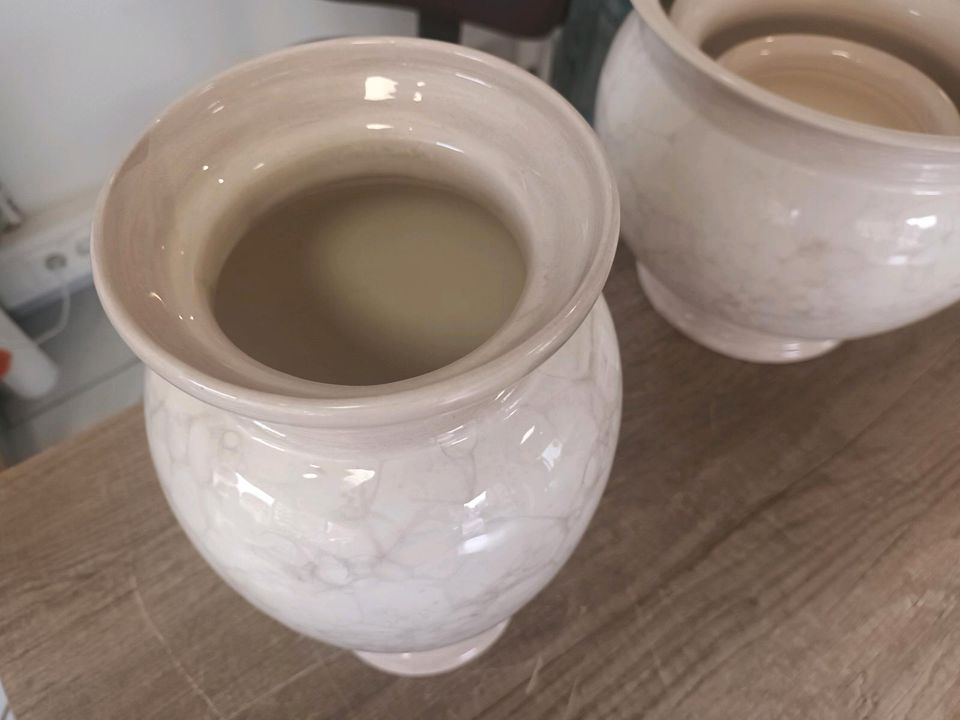 Blumenvase, Blumentopf, Umtöpfe Keramik/Porzellan weiß mit Muster in Lübbecke 