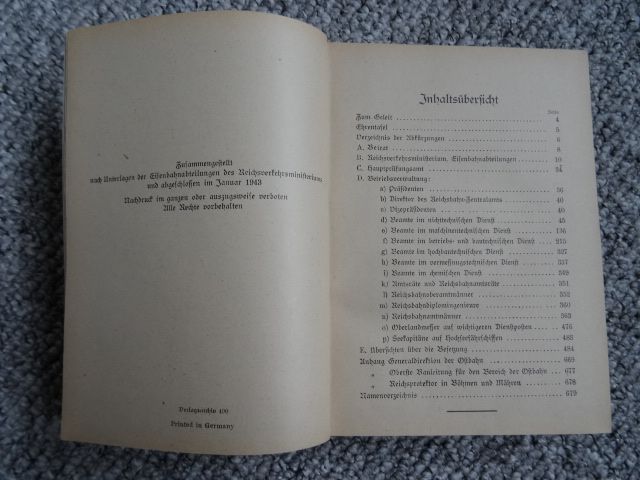 Buch Verzeichnis der oberen Reichsbahnbeamten 1943, WK2 in Haltern am See