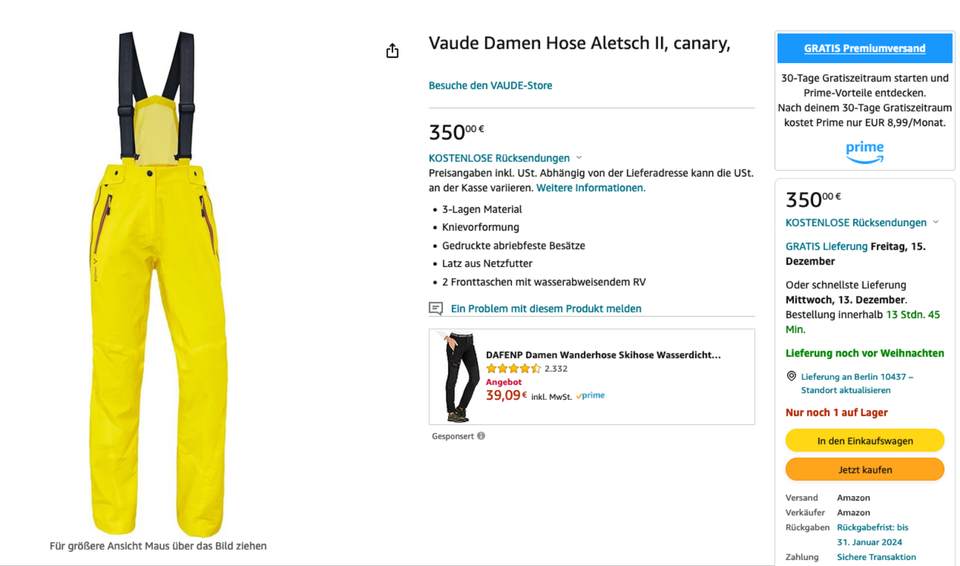 VAUDE Damen Ski Outdoor Wetterschutz-Hose Gr.38/S NEU OVP in Eisenach