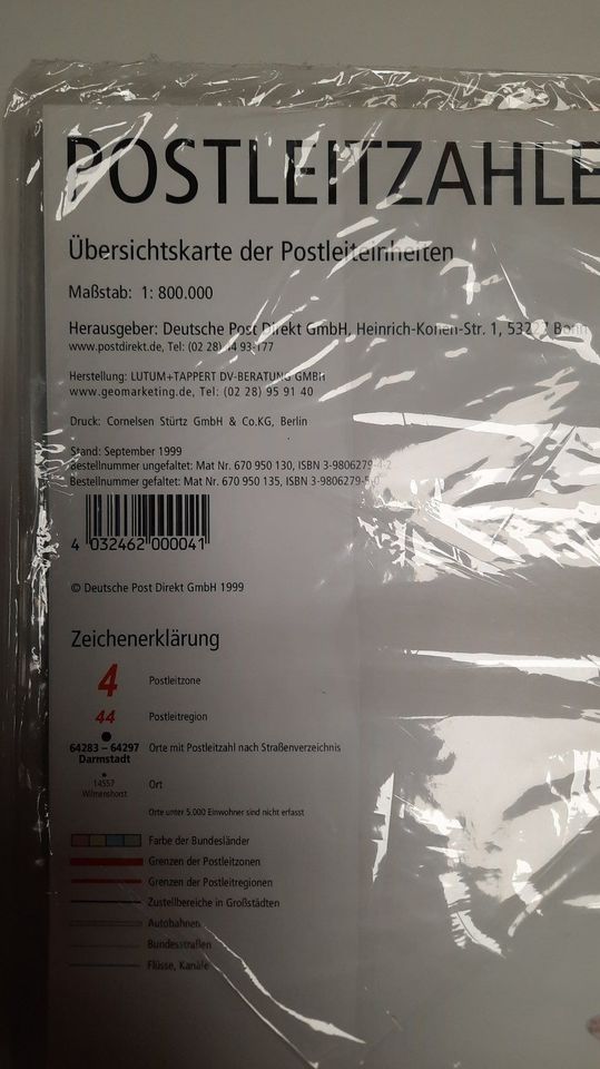 PLZ Postleitzahlenkarte Deutsche Post Deutschland in Herrenberg