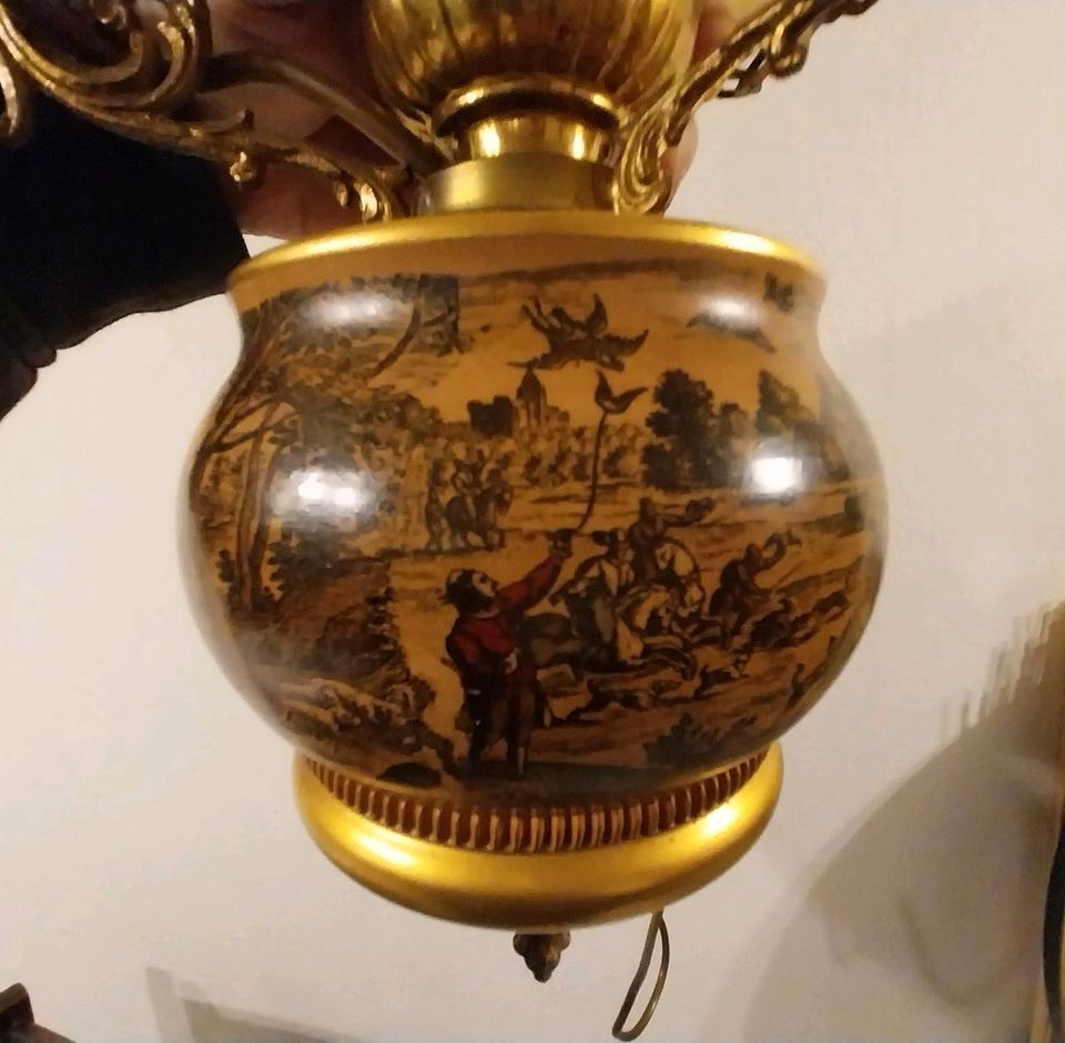 Antike Lampe Leuchte Hängelampe Messing Porzellan Retro Vintage in Bergkamen