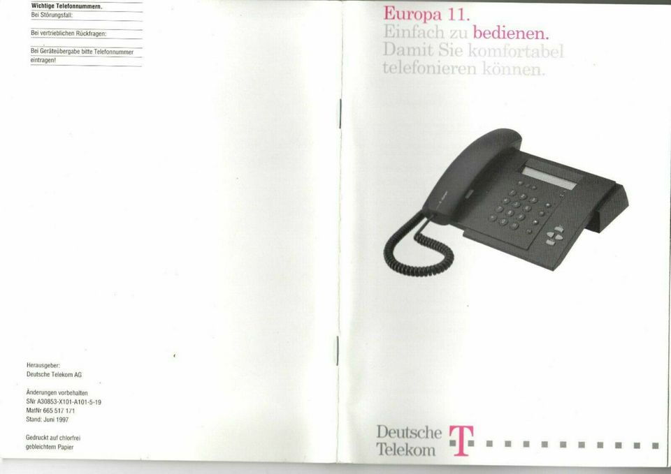 Originalanleitung ISDN Telefon Europa 11 - Gratis Versand in Ludwigsau