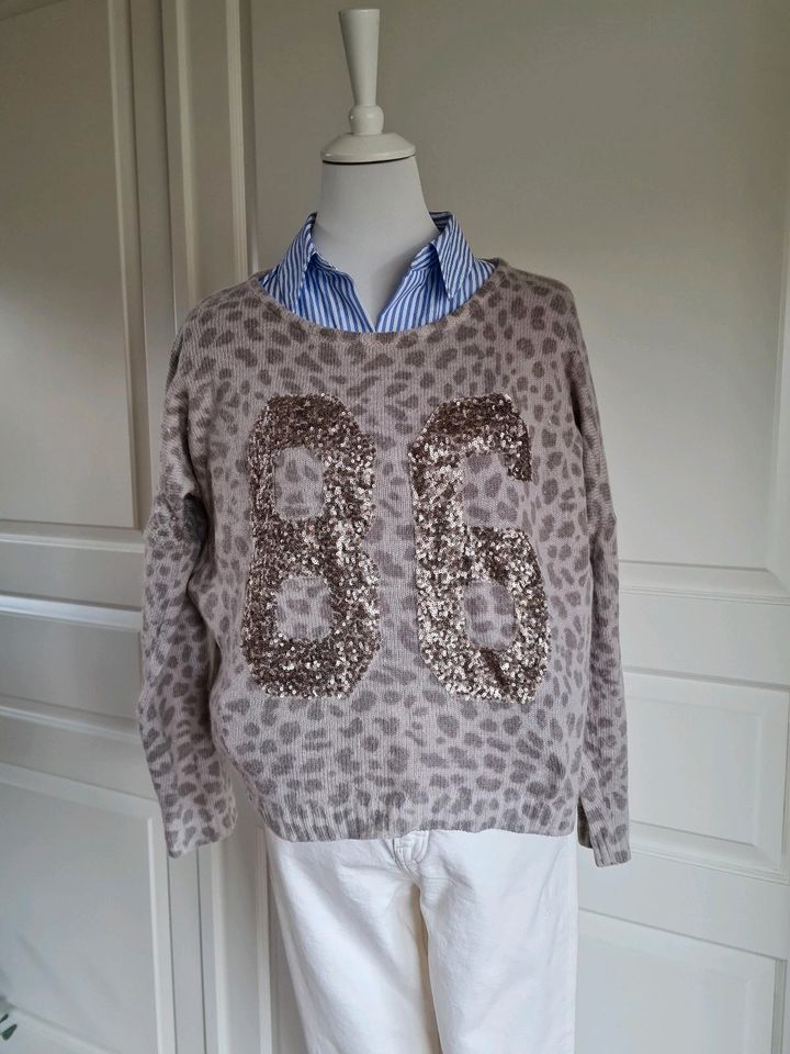 Rich & Royal Pullover Wolle Pailletten Leo beige taupe Gr. M in Edewecht