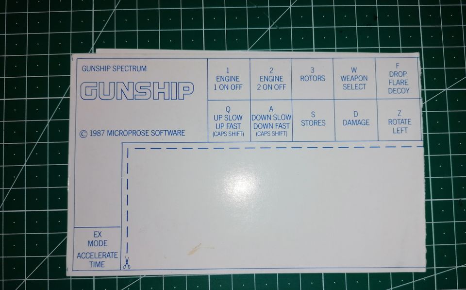 SPECTRUM 48k / 128k : Gunship Tastaturbelegung / Schablone in Dillingen (Donau)