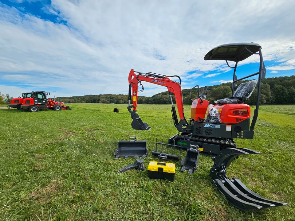 Bagger mit GRATIS Schaufelpaket, 1t Minibagger, VORFÜHRGERÄT, KARL WM10 C, Microbagger mit Knickarm, SOFORT VERFÜGBAR in Oberthulba