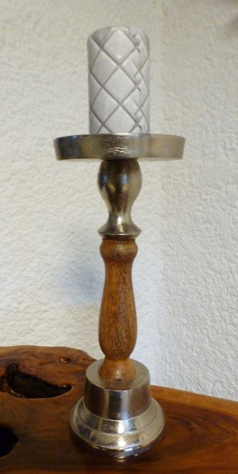 Großer 30 cm Kerzenhalter seltenes DESIGN-Glockenfuß ALU-Holz in Forchheim