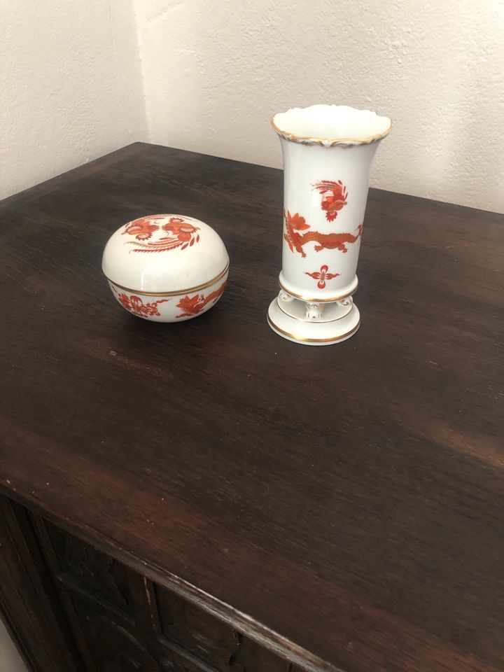 Meissen Porzellan Ming roter Drache Vase und Dose in Bielefeld