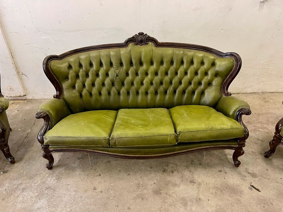 Sofa + Sessel Chesterfield - Leder / Grün - 5 Teile! in Radevormwald