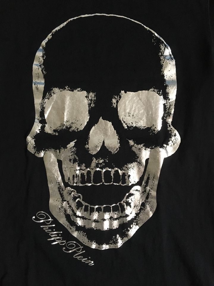 Philipp Plein T-Shirt Gr M Skull Schädel Silber schwarz in Waldenbuch