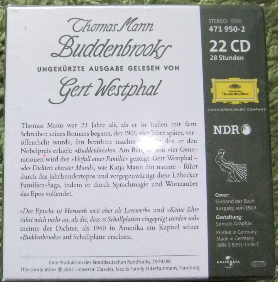 Thomas Mann Buddenbrooks Lesung Westphal  22cds  neu in Nieder-Olm