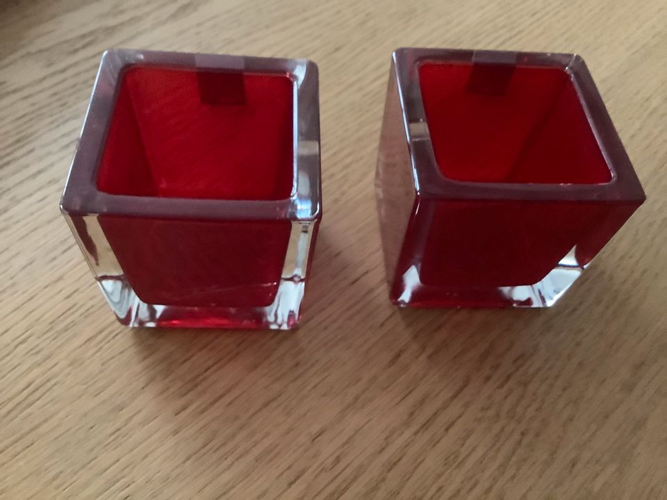 2 Rote Teelichthalter aus Glas Leonardo in Bocholt