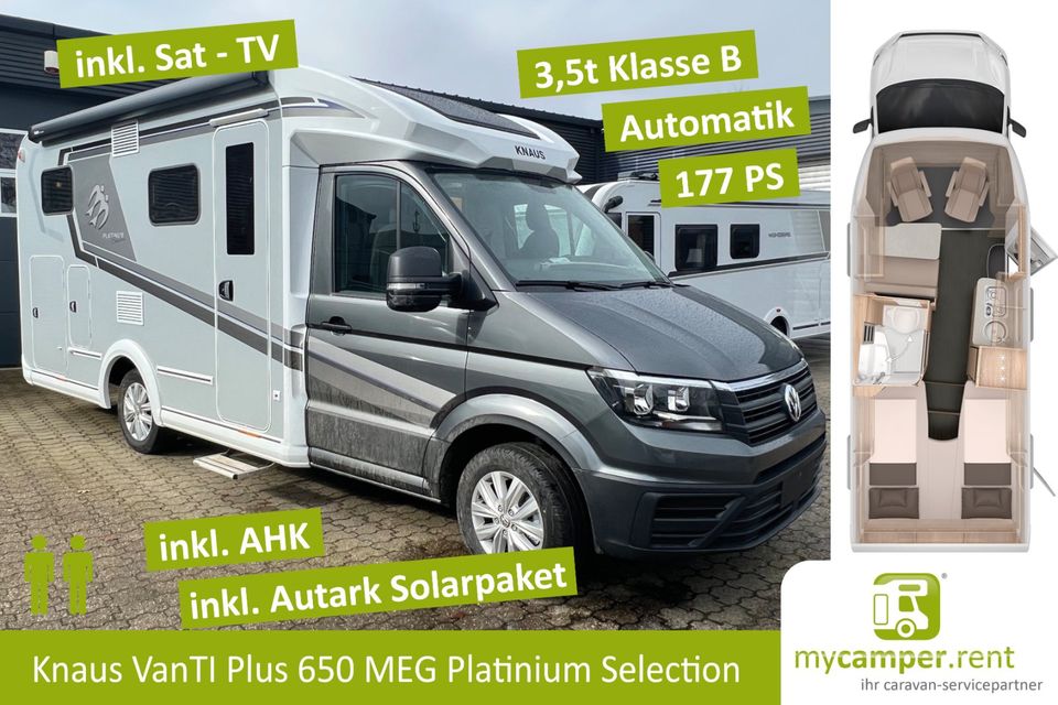 Buchungslücke 2024 Knaus VanTi 640 MEG mieten - Deluxe 2 Personen Wohnmobil mit Automatik 177 PS, TV System, Autark-Solar Paket, Anhängerkupplung  Knaus Model mit VW Crafter leihen. in Kerken