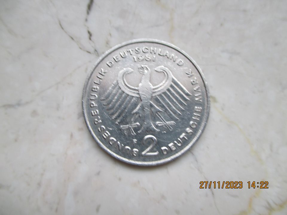 2 DM Münze Deutsche Mark Theodor Heuss 1981 in Hilpoltstein