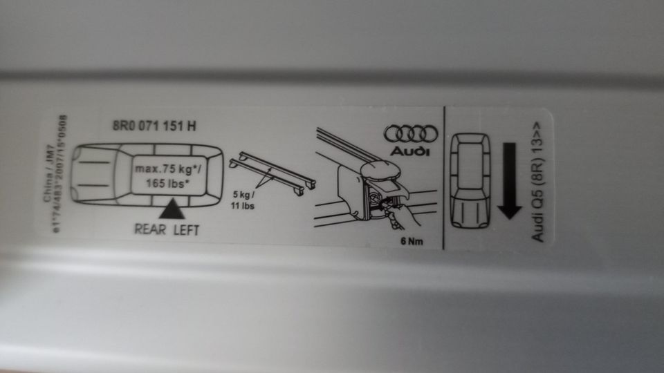 AUDI Q 5 Dach Rack Neu Nie Installiert Schlüssel 8R0071151H in Nastätten