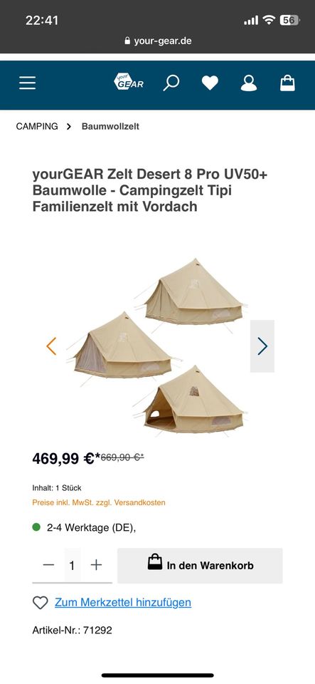 Großes Zelt (Campingzelt Tipi) aus Baumwolle (Durchmesser 3,95m) in Stuttgart