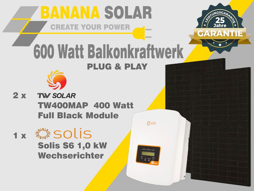 Balkonkraftwerk mit regulierbarem Wechselrichter bis 1.100 Watt Mini Solar Plug&Play Solis WR 1kW  + TW400 Watt Module in Grevenbroich