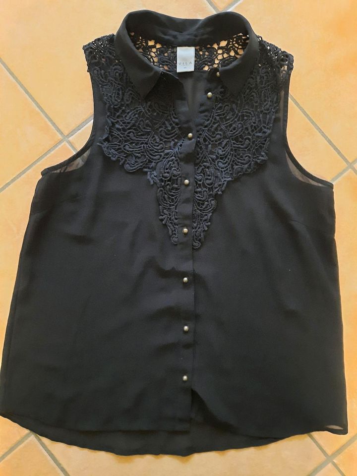 wunderschöne Vila Bluse mit Baumwollspitze, Schwarz, Gr. XS, Ärme in Düsseldorf