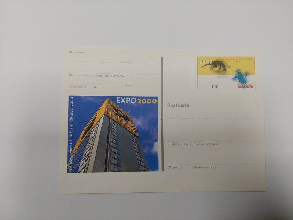 alte Postkarte Hannover Expo 2000 mit Briefmarke 100 in Aachen