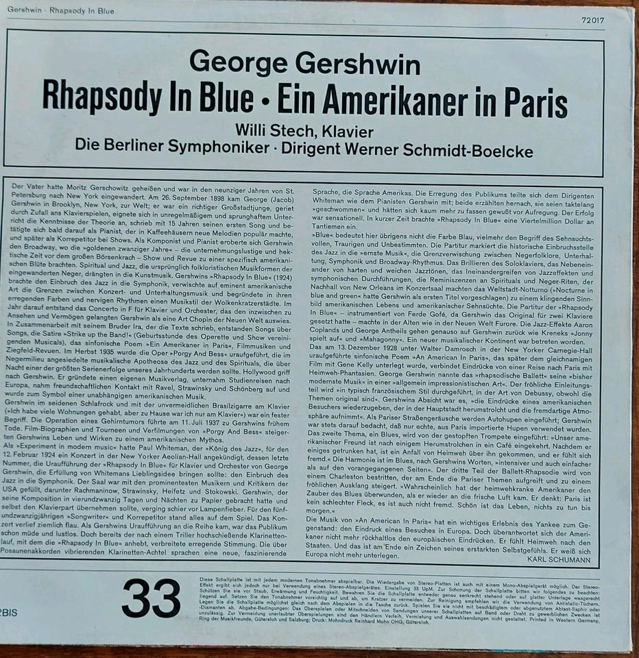George Gershwin: Rhapsody In Blue / Ein Amerikaner In Paris in Eschenbach