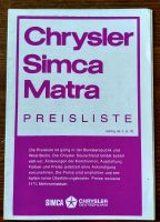 Preisliste no Prospekt Simca Matra 530 1972  1000 Rallye 1  1301 Niedersachsen - Hildesheim Vorschau