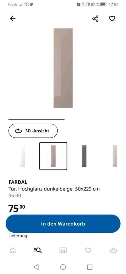 Nur noch 3 Ikea Schranktüren FARDAL dunkelbeige 50 x 229 PAX in Mörfelden-Walldorf