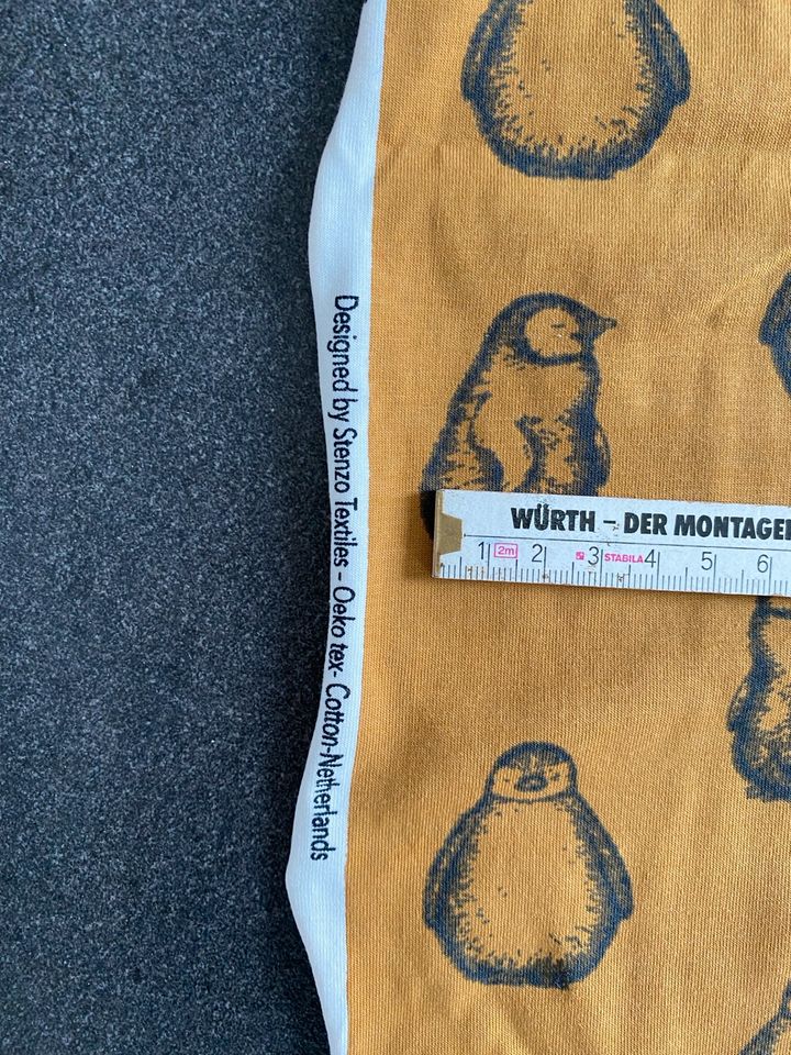 Jersey Stoff Stenzo Textiles Pinguin und passend Bündchen in gelb in Limburgerhof