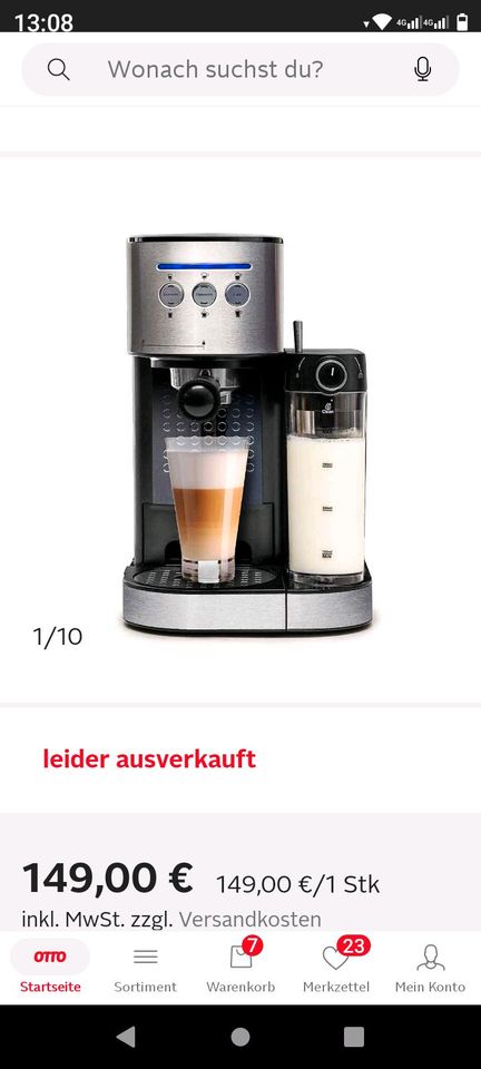 Espresso Automat mit Milchschäumer in Märkische Heide