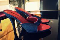 NEU ♥ High Heel Pantoletten Holzabsatz Leder Rot-Jeans-Blau Sachsen-Anhalt - Derenburg Vorschau