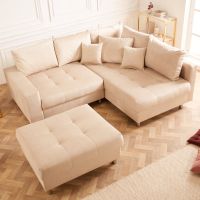 Moderne Wohnlandschaft KENT 220cm champagner beige Couch Samt Ecksofa Federkern inklusive Hocker und Kissen,Federkern Polsterung Riess-Ambiente Hamburg Barmbek - Hamburg Barmbek-Süd  Vorschau