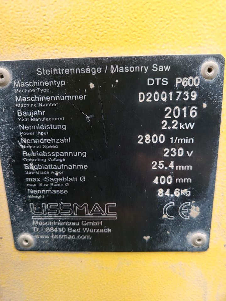 Lissmac Steinsäge dts p600 Nassschneidemaschine in Hemer