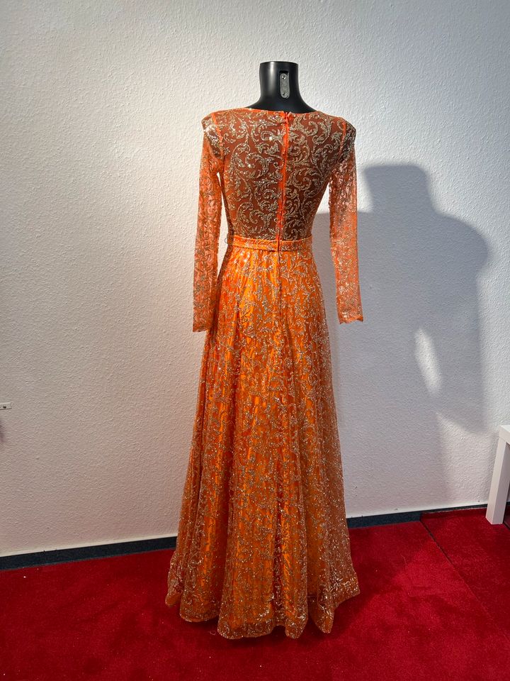 Abendkleid orange langarm Gold Glitzer auffällig Party abendmode in Frankfurt am Main