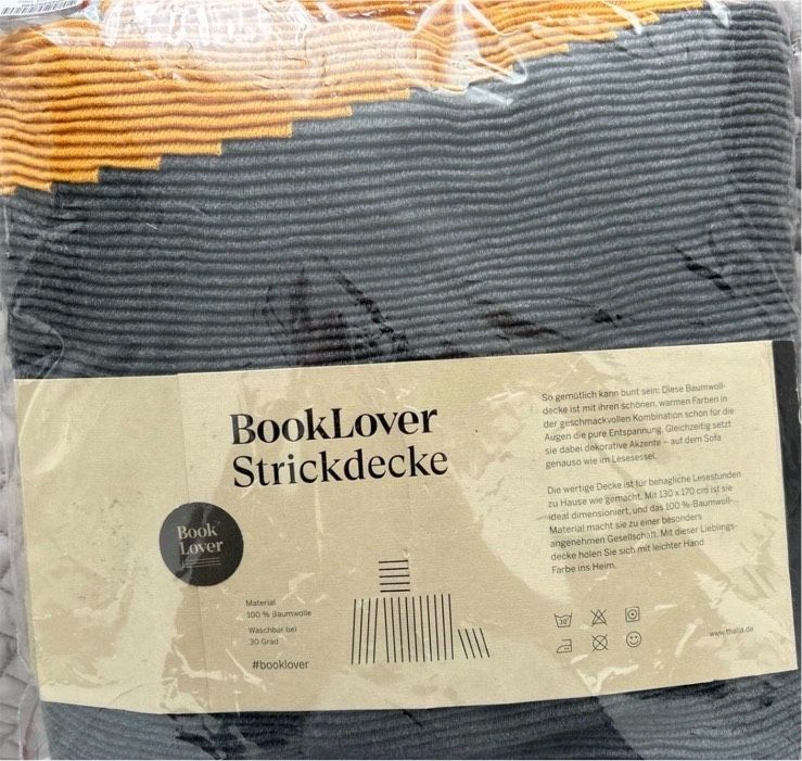 Neu- BookLover Strickdecke aus 100% Baumwolle, 130x170cm in Düsseldorf