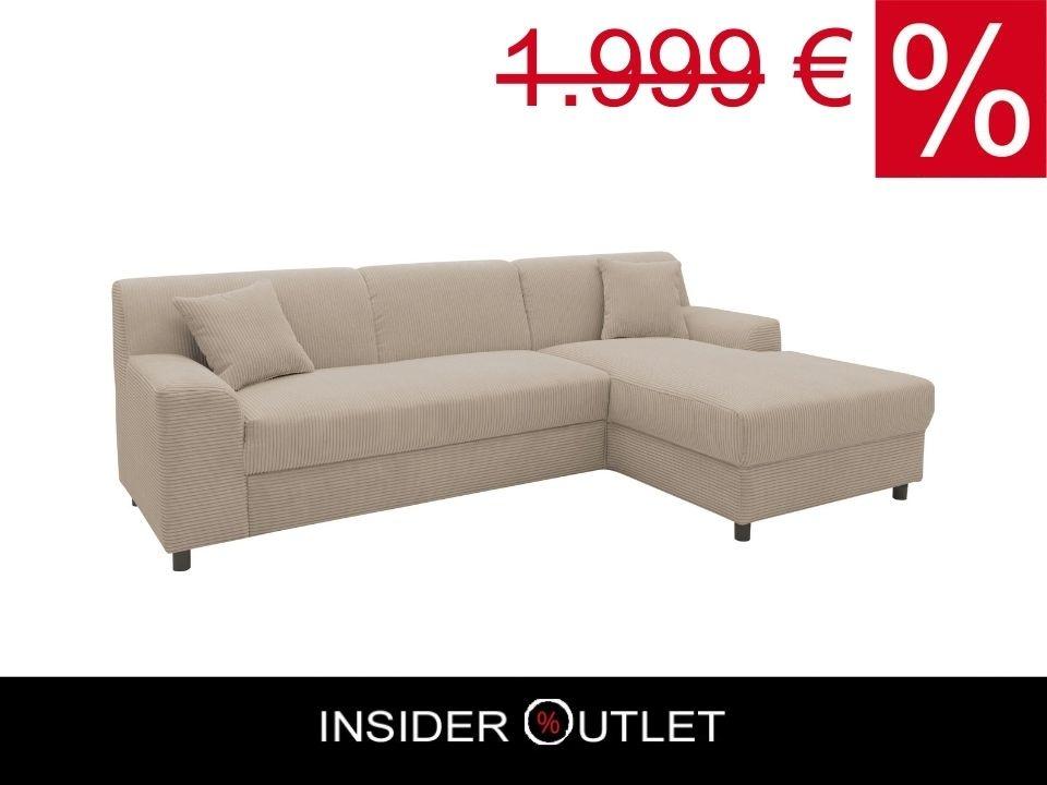 Kleines Ecksofa Cord Dunkel Beige Schlaffunktion Federkern 241cm in Köln