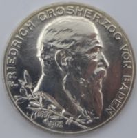 5 Mark Silbermünze, J.-Nr. 31, Friedrich I. von Baden, 1902, st- Baden-Württemberg - Tübingen Vorschau