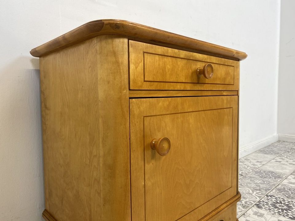 WMK Hübscher & geräumiger Mid-Century Nachttisch aus vollem Holz mit Schublade und hübschen Holzgriffen # Nachtschrank Nachtschränkchen Nachtkommode Kommode Beistelltisch 50er 60er Vintage Retro in Berlin