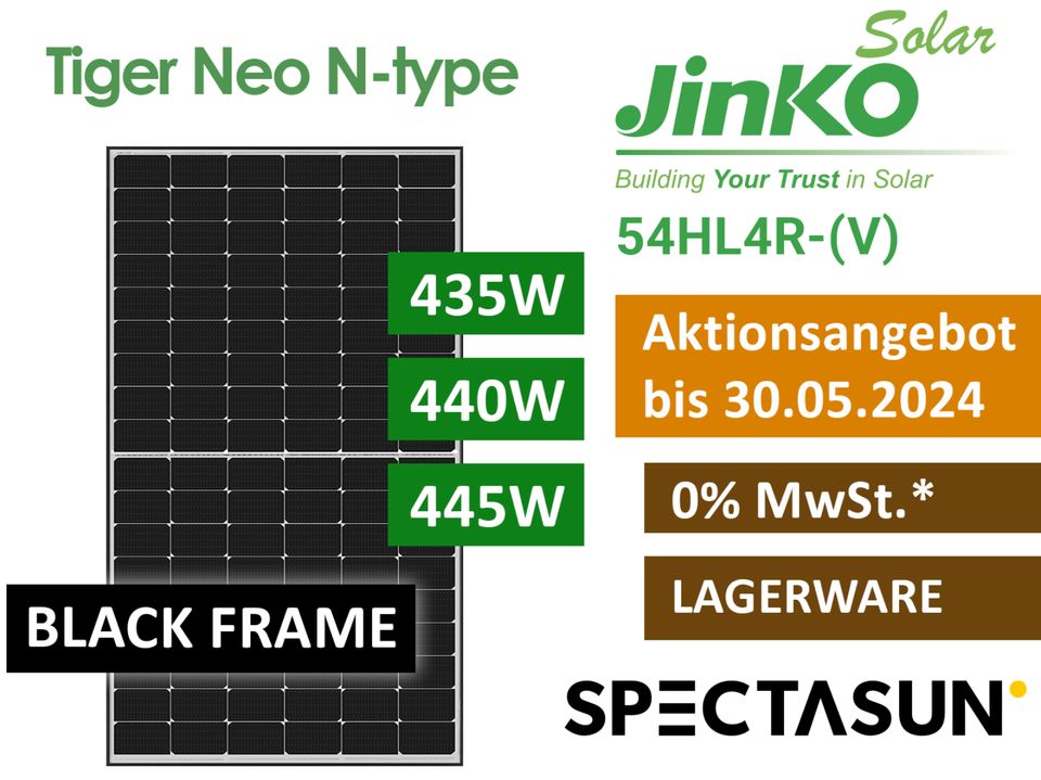 JINKO AKTION BIS 30.05.2024 - ☀️435w - 445w Jinko Tiger Neo JKM440N-54HL4R-V - 435W-445W Black Frame Solarmodul Solarpanel. Power Hammer. ✅SOFORT ABHOLBEREIT☀️ Brandenburg in Brandenburg an der Havel